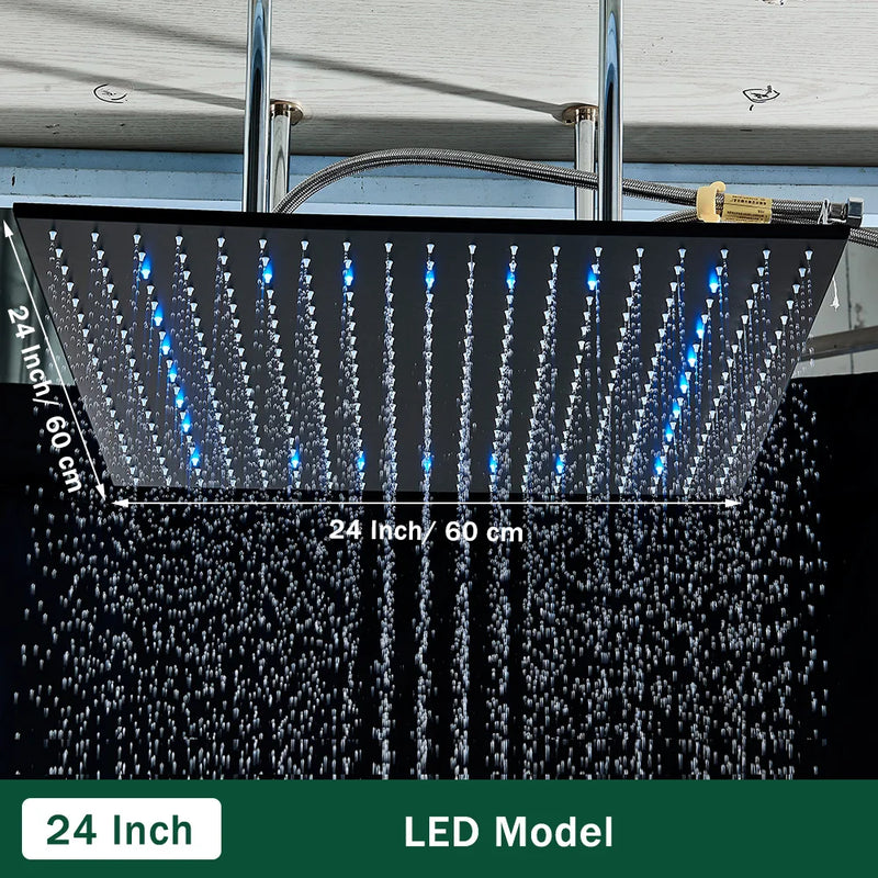 LED-Regenduschkopf mit temperaturempfindlichen Farben – Deckenmontage | 4 Montagearme | Quadratisch | Chrom / Schwarz / Gebürstetes Nickel