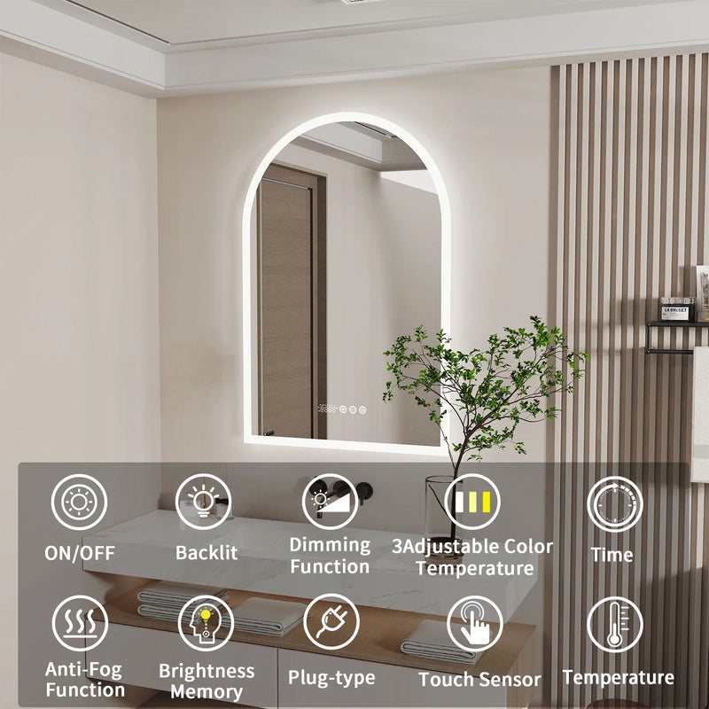 Smarter LED-Badezimmerspiegel | 60 x 90 cm | Beleuchtet, Antibeschlag, Zeit & Temperatur