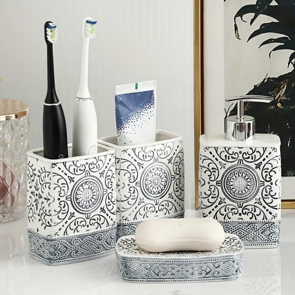 4-teiliges Badezimmerset aus Keramik | Boho Chic