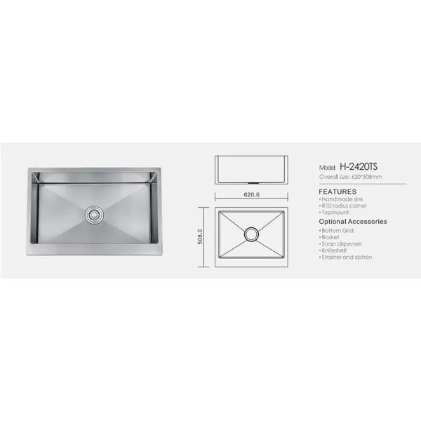 Handgefertigte Küchenspüle aus Edelstahl – Quadratisch | Modernes Design