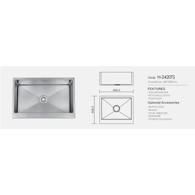 Handgefertigte Küchenspüle aus Edelstahl – Quadratisch | Modernes Design