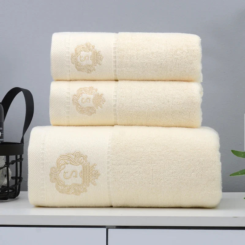 3-teiliges Luxus-Handtuchset | 100 % gekämmte Baumwolle | Jacquard-Stickerei