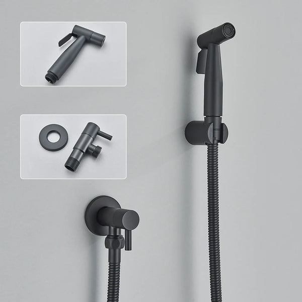 AquaClean Schwarzer Bidet-Wasserhahn – Edelstahl WC-Duschkopf Wandmontage Shattaf Set