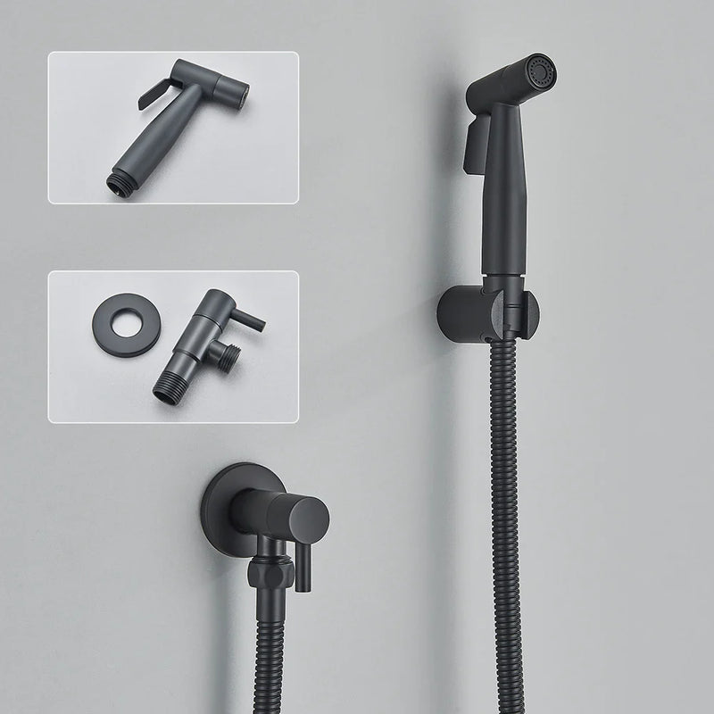 AquaClean Schwarzer Bidet-Wasserhahn – Edelstahl WC-Duschkopf Wandmontage Shattaf Set