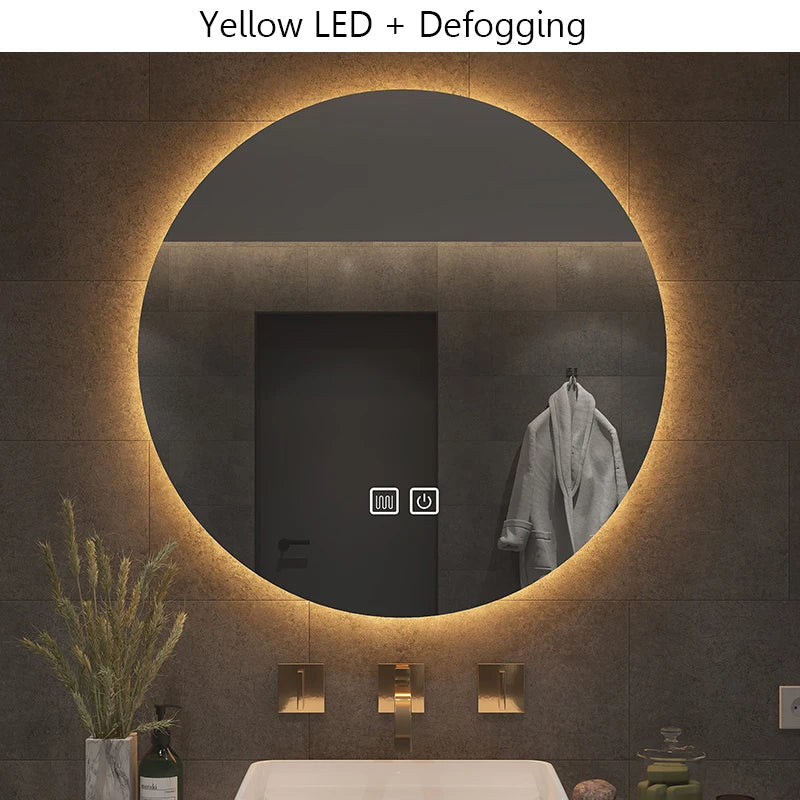 40/50/60CM Runder Smart Hotel Schlafzimmer Anti-Beschlag Dekorativer Spiegel LED Badezimmerspiegel 3 Farbe Einstellbar