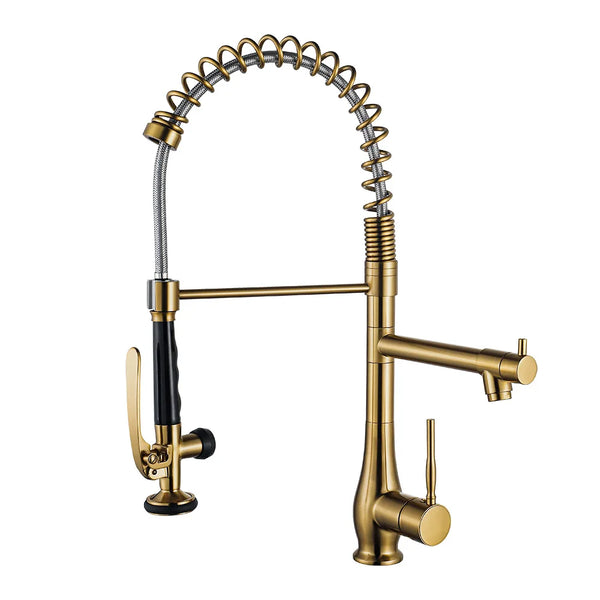 Ausziehbarer Küchenhahn | Nickel Gold | Warmes und kaltes Wasser | Einhebelmischer