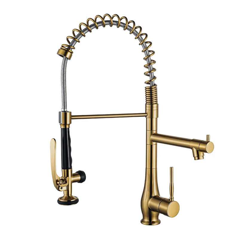 Ausziehbarer Küchenhahn | Nickel Gold | Warmes und kaltes Wasser | Einhebelmischer