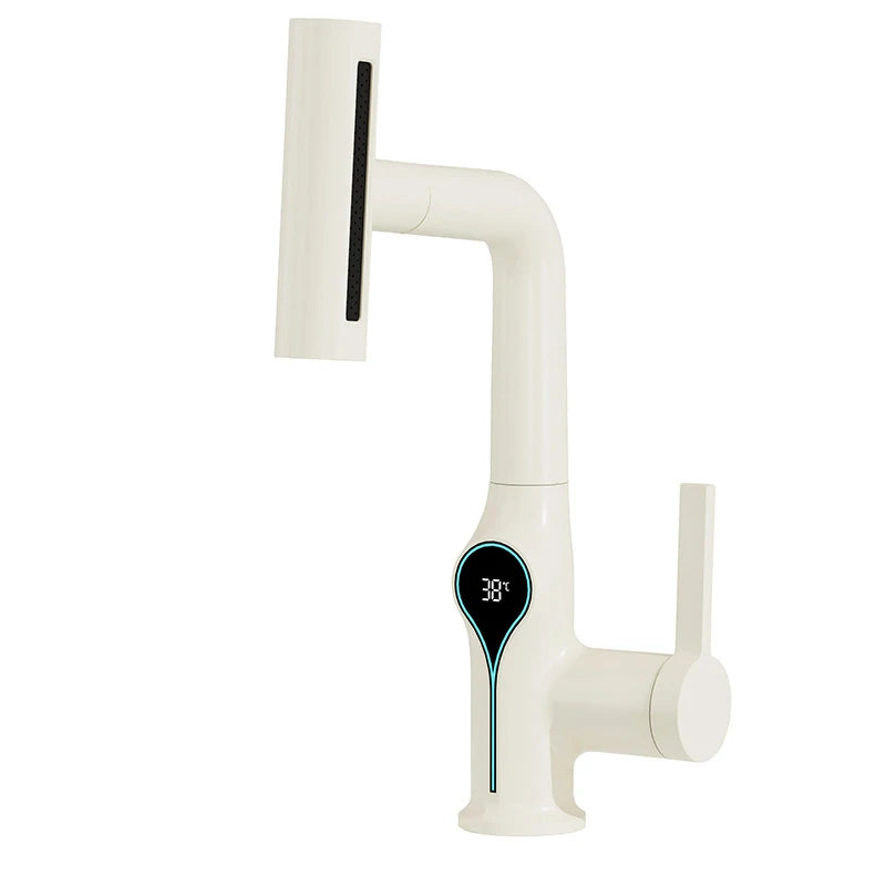 AquaGlow Wasserfall-Waschtischarmatur mit digitaler Temperaturanzeige