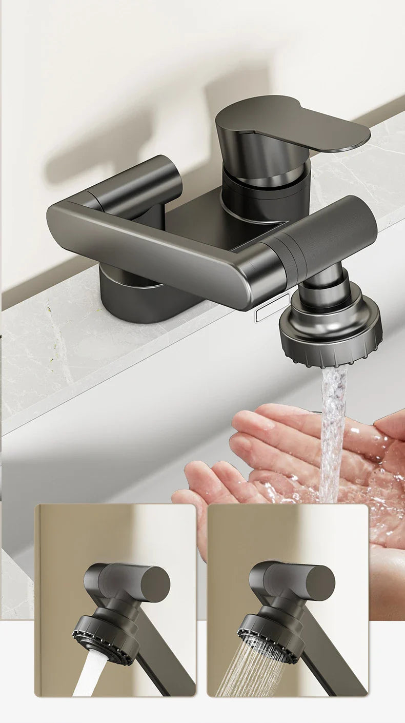 Aqua Twist Duo-Flex Waschtischarmatur – 360° drehbarer Zweilochhahn für Warm- und Kaltwasser
