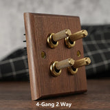 RetroLux Schwarzes Walnussholz Umschalter 1–4 Gang – Messing Knebel, Massivholz & USB-Option
