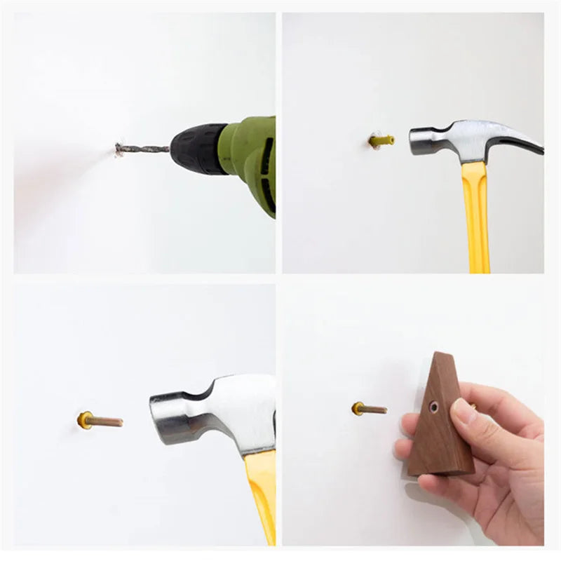 TriLuxe Dreieck Wandhaken – Messing & Massivholz
