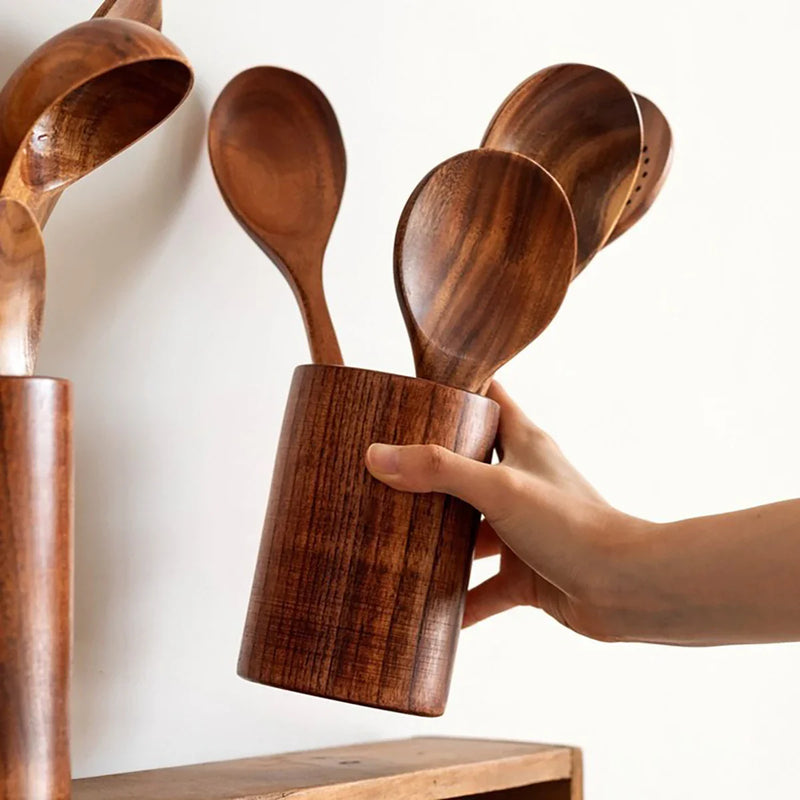 EcoWood – Luxuriöses Kochgeschirr-Set aus Holz mit Aufbewahrungseimer
