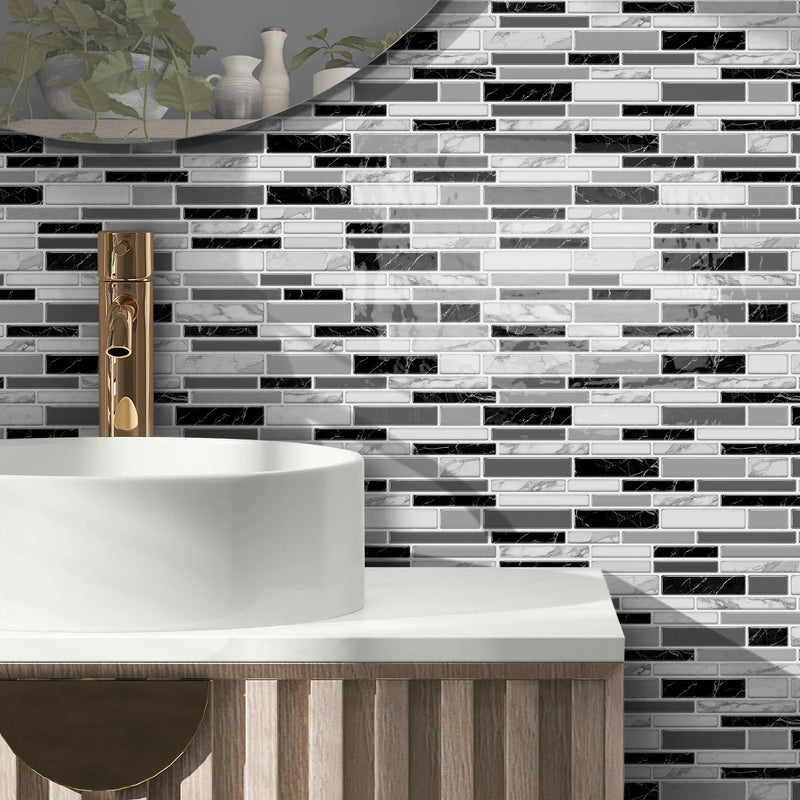 LuxeMarmer Marmoroptik Wandaufkleber Schwarz-Weiß – Selbstklebende, Wasserfeste Fliesenfolie (1–12 Stück)