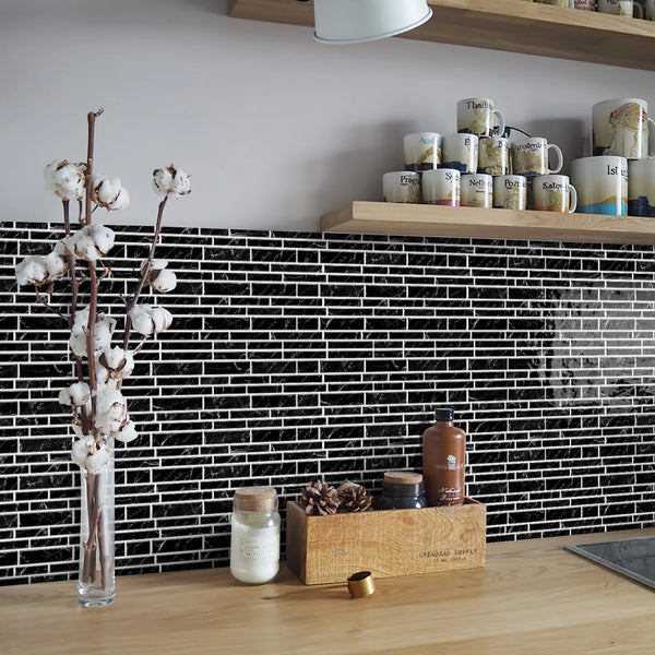 LuxeMarmer Marmoroptik Wandaufkleber Schwarz-Weiß – Selbstklebende, Wasserfeste Fliesenfolie (1–12 Stück)