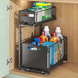 Ausziehbarer Küchen Unterschrank Organizer 2 Ebenen – L-förmiger Spülenschrank Korb | Stauraum Maximieren | Stahlregal