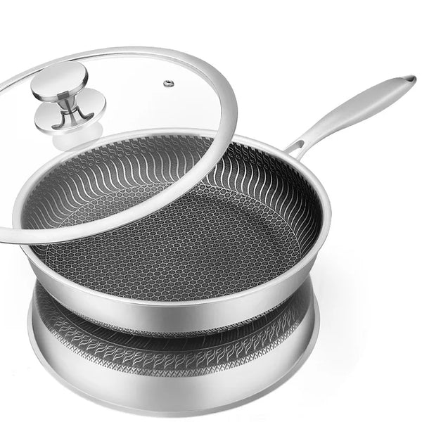 ChefMaster – Edelstahl Antihaft-Bratpfanne mit Honigwabenstruktur & Glasdeckel