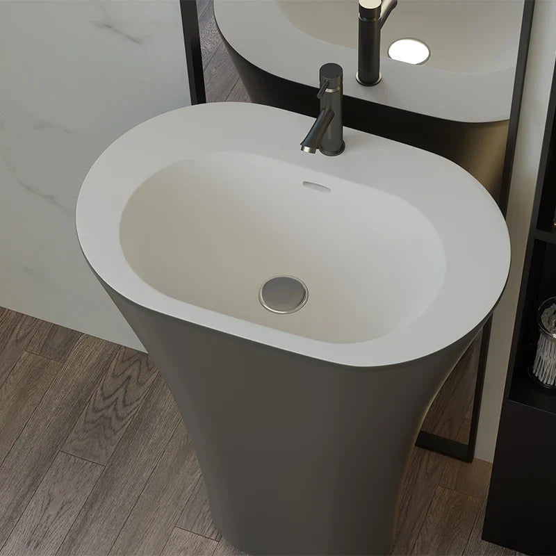 Freistehendes Waschbecken aus Mineralwerkstoff – Modernes Design | Mattschwarz oder Hochglanz | 495 x 300 x 850 mm
