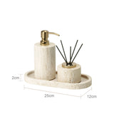 TraveraStone Luxury Travertin Badezimmer-Accessoires Set – Elegantes Naturstein Bad-Set mit Seifenspender, Zahnbürstenhalter & Tablett