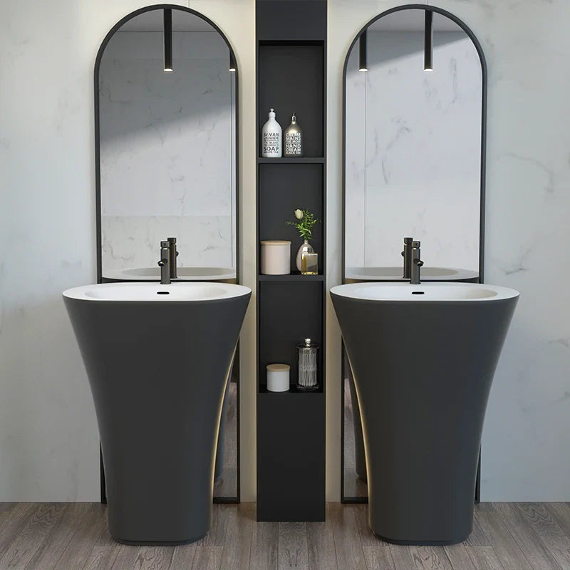 Freistehendes Waschbecken aus Mineralwerkstoff – Modernes Design | Mattschwarz oder Hochglanz | 495 x 300 x 850 mm