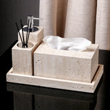 Travertine Élégance Badezimmer-Set – 6-teiliges Luxus-Set aus Beige Naturstein für Zuhause & Hotel