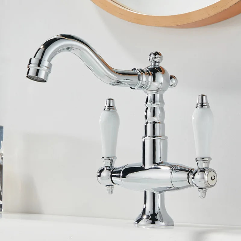 Antiker Messing-Wasserhahn im Industriestil, Einloch-Doppelgriff