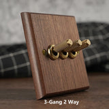 RetroLux Schwarzes Walnussholz Umschalter 1–4 Gang – Messing Knebel, Massivholz & USB-Option