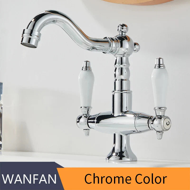 Antiker Messing-Wasserhahn im Industriestil, Einloch-Doppelgriff