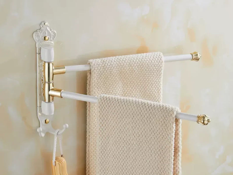 Handtuchhalter | Gebürstetes Gold | Aluminium | <50 cm | Antik graviert