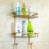 BronzeRoyal Antike Wandablage – Massiv Messing Seifen- & Shampoo-Korb