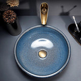 Rundes Waschbecken mit Wasserhahn Keramik Oval