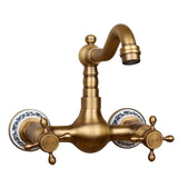 Wandmontierter Wasserhahn für Küche und Bad - Antikmessing | Heiß- und Kaltwasser