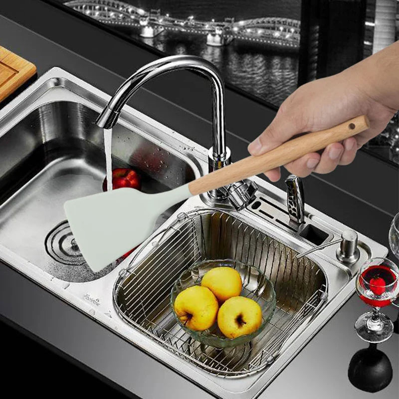ChefEase – 12-delige Siliconen Keukengerei Set met Houten Handvat