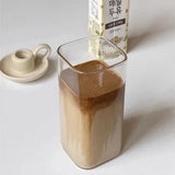 KlarKant Trinkglas – Quadratischer Hitzebeständiger Glasbecher mit Deckel & Trinkhalm | Transparentes Kaffeeglas | Für Kaffee, Milchtee & Saft