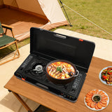 CampingFlamme Doppelkocher – Tragbarer 2-Flammen-Gaskocher mit Piezozündung | 2.5 kW & Butan-/Flüssiggasbetrieb | Mit Grillplatte und Transportkoffer