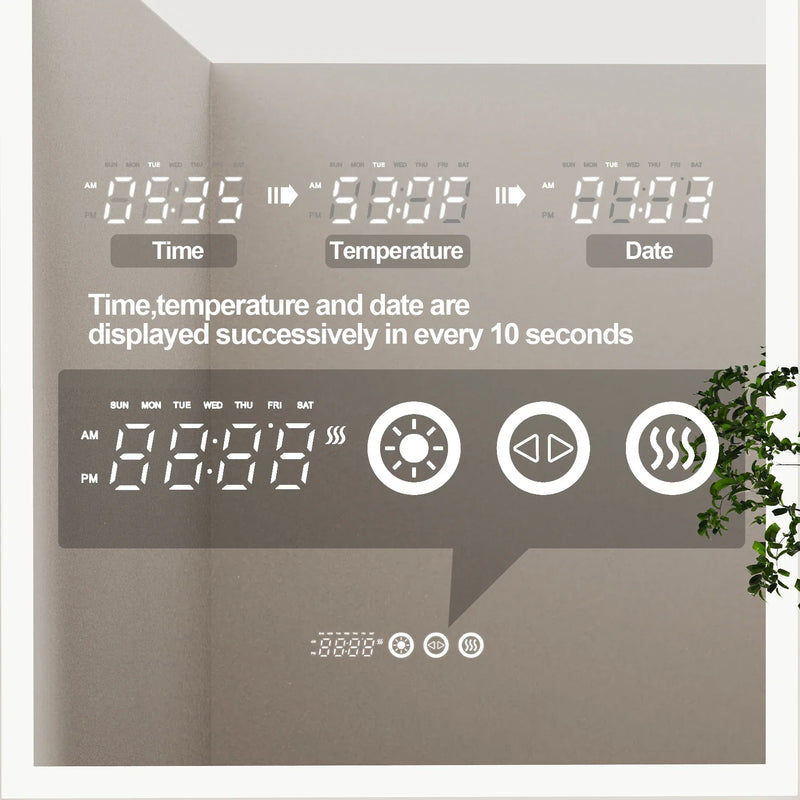 Smarter LED-Badezimmerspiegel | 60 x 90 cm | Beleuchtet, Antibeschlag, Zeit & Temperatur