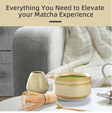 ZenTee Matcha-Zeremonienset – Traditionelles Matcha-Teeset aus Keramik und Bambus | Authentischer Teegenuss | 4-teiliges Matcha-Zubehör