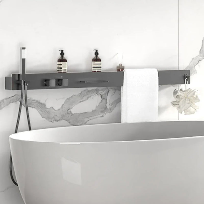 Superluxuriöses Duschsystem zur Wandmontage mit Ablage und Handtuchhalter – Gebürstetes Gun Grey