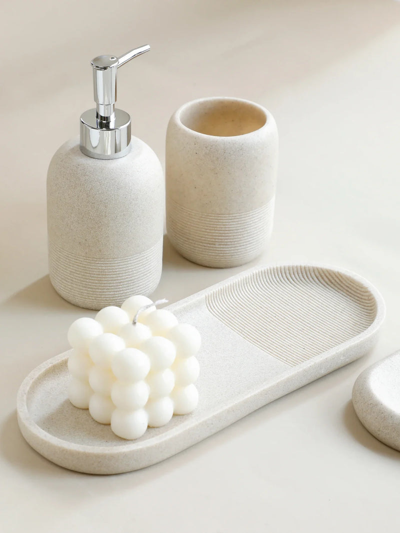 5-teiliges Badezimmer-Accessoire-Set | Beige & Grau