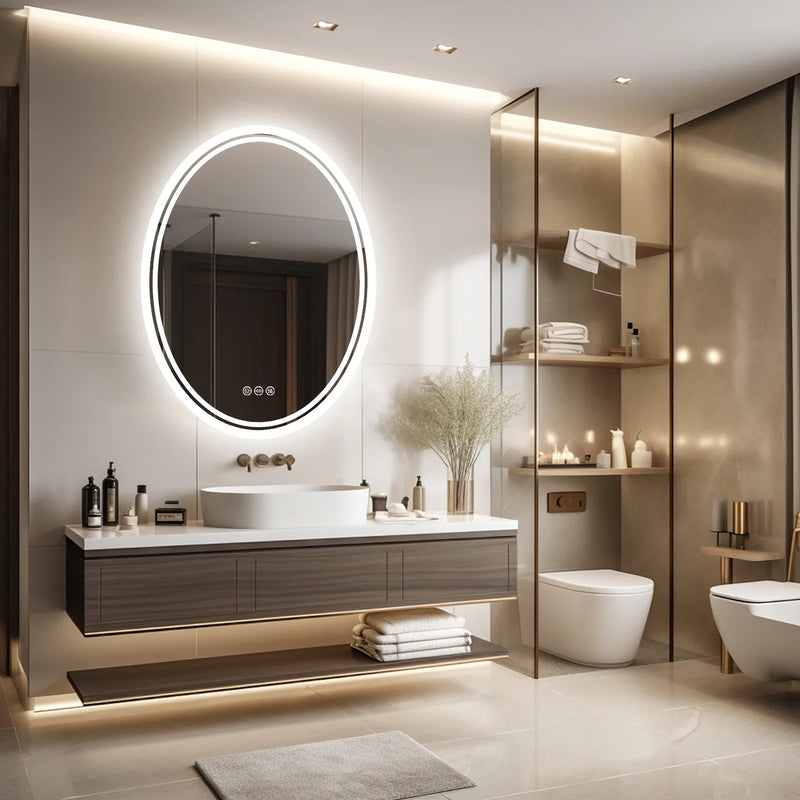 Luxuriöser runder LED-Badezimmerspiegel | 60x80 cm | Rahmenlos | Touch-Bedienung & Anti-Kondensation