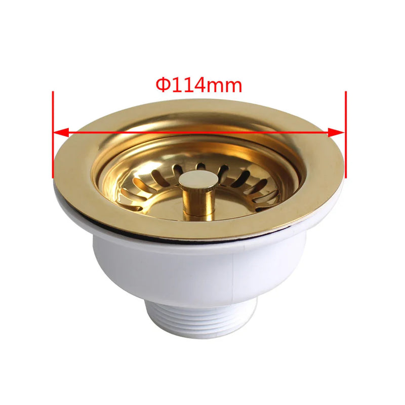 Aurelio Edelstahl Spülbecken Sieb mit Gold Finish – 114mm Ablaufstopfen für Küche und Bad
