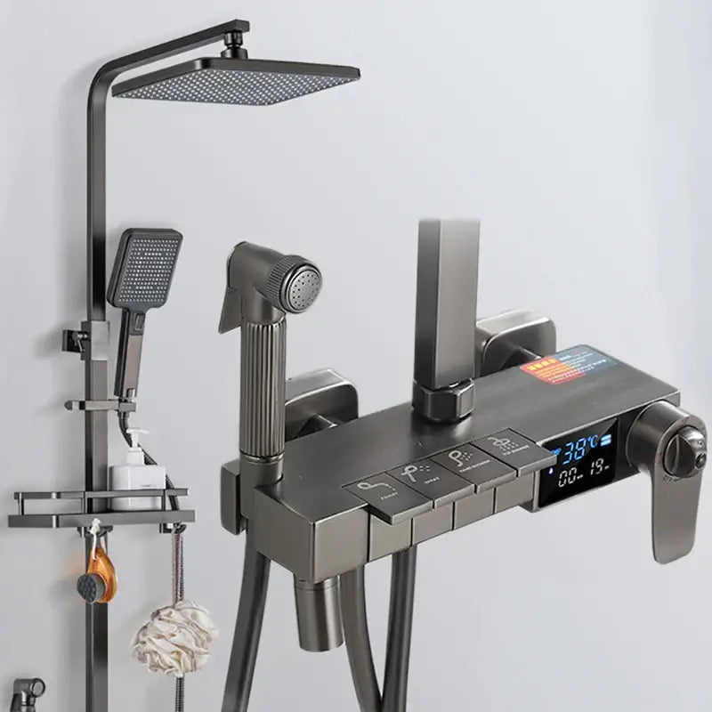 Thermostatische Doucheset – Geborsteld Goud | Messing & ABS | Verstelbare Hoogte | 20 Inch Vierkante Douchekop