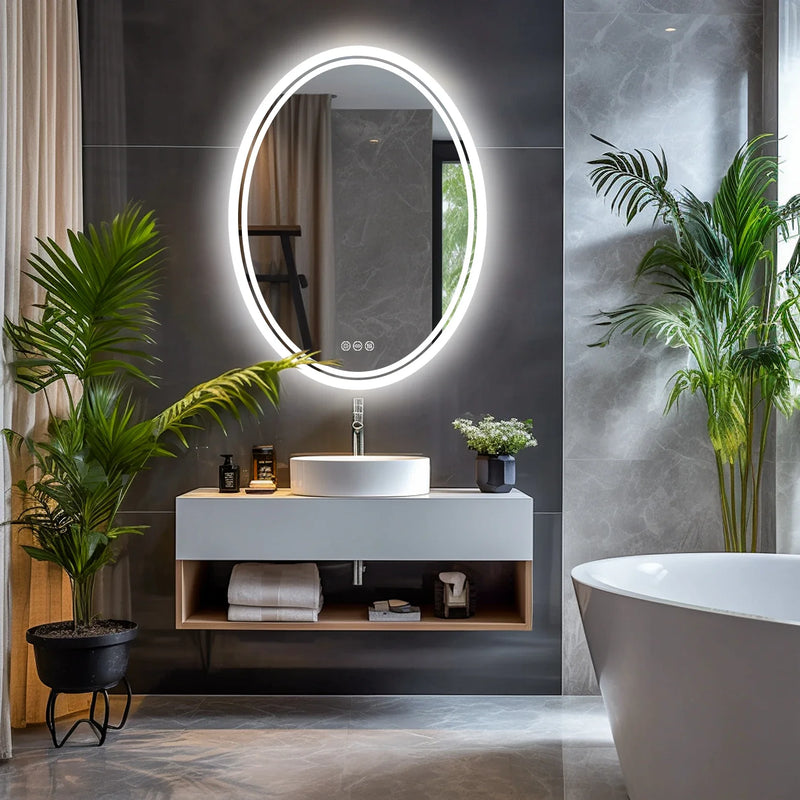 Luxuriöser runder LED-Badezimmerspiegel | 60x80 cm | Rahmenlos | Touch-Bedienung & Anti-Kondensation