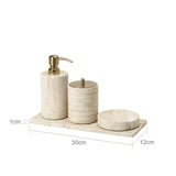 TraveraStone Luxury Travertin Badezimmer-Accessoires Set – Elegantes Naturstein Bad-Set mit Seifenspender, Zahnbürstenhalter & Tablett