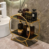AureliaTower Premium 2-Stöckiger Bad- & Kosmetik-Organizer – Gold/Schwarz Parfüm & Make-up Regal mit Marmor-Optik