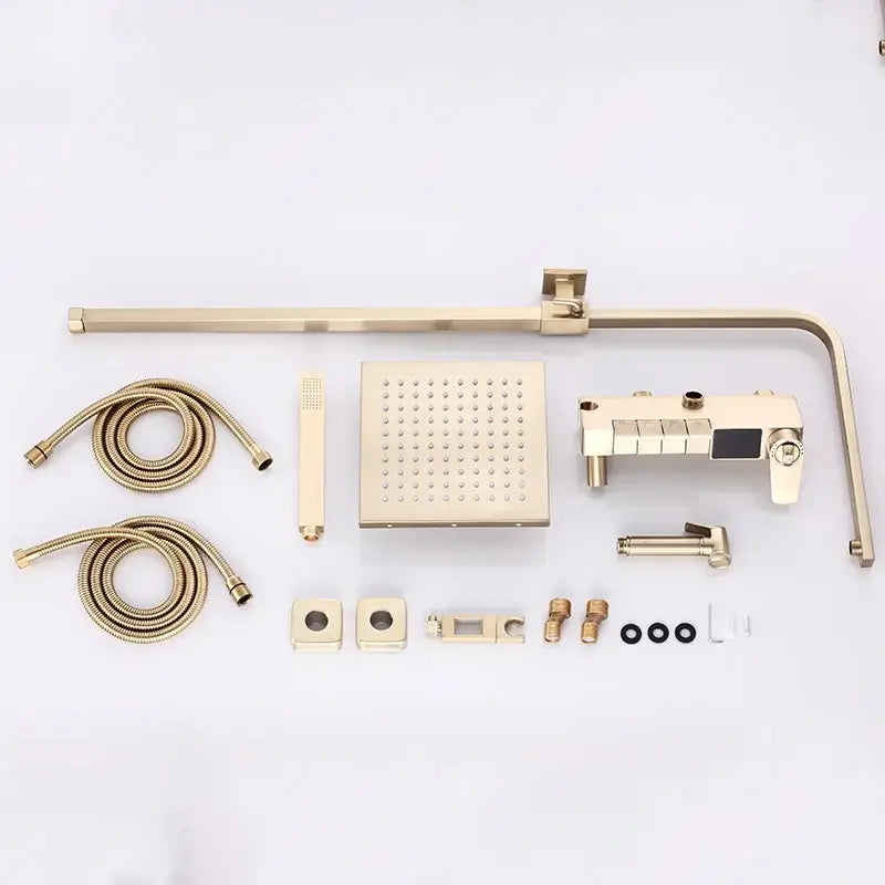 Thermostatische Doucheset – Geborsteld Goud | Messing & ABS | Verstelbare Hoogte | 20 Inch Vierkante Douchekop