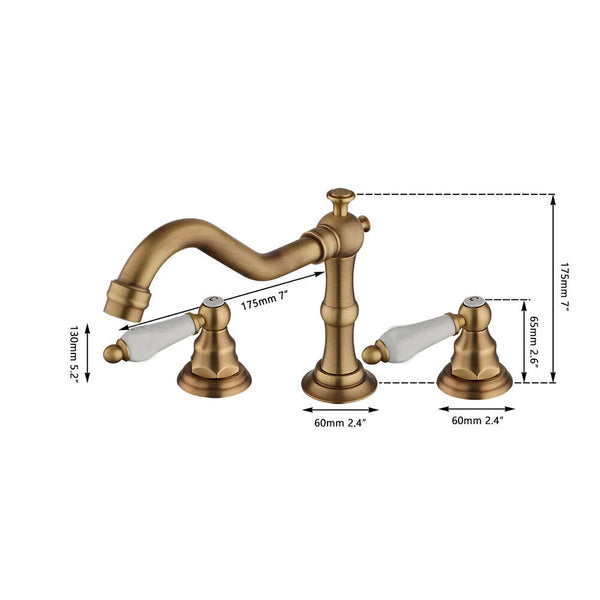 AquaVintage 3-Loch Wasserfall Waschbeckenarmatur – Klassischer Stil in Antik Messing
