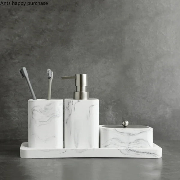 Vierteiliges Badezimmer-Accessoire-Set – Marmoroptik