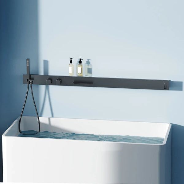 Superluxuriöses Duschsystem zur Wandmontage mit Ablage und Handtuchhalter – Gebürstetes Gun Grey