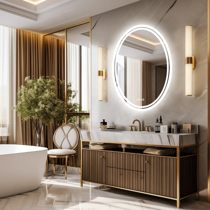 Luxuriöser runder LED-Badezimmerspiegel | 60x80 cm | Rahmenlos | Touch-Bedienung & Anti-Kondensation