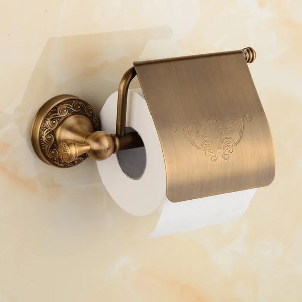 RetroRoll Schwarzer Toilettenpapierhalter im Antik-Look – Schmiedeeisenoptik mit kunstvoller Gravur